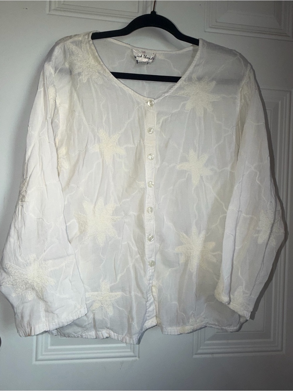Sacred Threads White Embroidered Button-Front Blouse